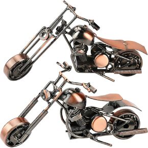 Number-one Metal Motorcycle Model, 2 Pack Metal Motorcycle Sculpture Home Motorcycle Decor Creative Office Desktop Accessories, Motorcycle Ornaments for Motorcycle Lovers Vintage Gifts (Bronze)