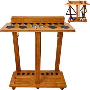 Corner Pool Cue Rack Hold 10 Cue Sticks & Billiard Accessories. Pool Table Stick Holder Made of 100% Solid Hardwood with Cone Chalk Holder (Corner 10-Mahogany)