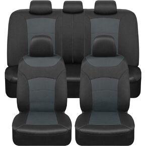 BDK carXS Turismo Car Seat Covers Full Set, Beige Two-Tone Front Seat Covers with Split Rear Bench Back Seat Cover, Automotive Seat Covers for Trucks SUV Van Auto