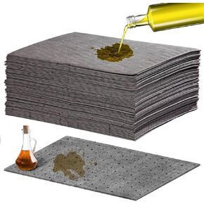 50 Pcs Oil Absorbent Pads, Oil Absorbing Sheets 10" x 13" Oil Spill Mat, Clean and Clear Oil Absorbing Sheets Oil Pads for Home Garage Basement Restaurant and Kitchen
