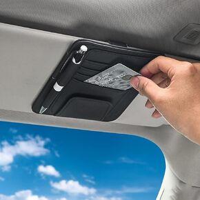 Small Leather Car Sun Visor Organizer for Car Truck, Sunglass Holder, Car Card Sleeve Pocket Organizer, Car Visor Document Holder, Car Registration and Drving License, Invoices, Pen, Chapstick
