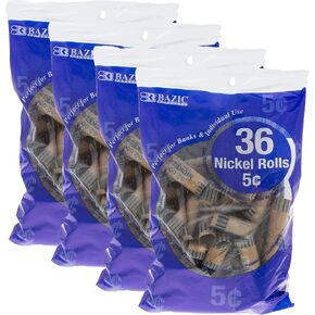 BAZIC Coin Wrappers Rolls - Nickel, Made in USA, Durable Preformed Wrappers Roll Paper Coins Tubes (36/Pack), 1-Pack