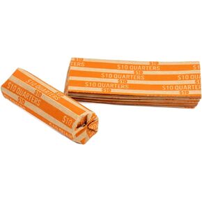 Quarter Coin Wrappers, 100 Orange Flat Striped Coin Wrappers