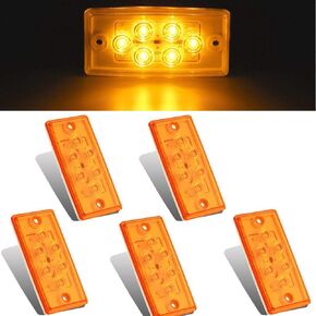 NPAUTO 5pcs Freightliner Cab Lights 6 LED Amber Roof Top Clearance Marker Lights Compatible for Freightliner Century Columbia Volvo Truck Trailer Camper [Waterproof, Flush Mount]
