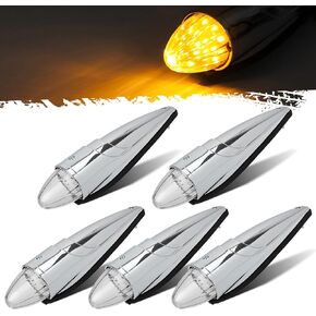 Partsam 5PCS 17 LED Amber Torpedo Cab Marker Roof Running Top Lights Assembly Super Bright Chrome Heavy Duty Trucks Replacement for International Kenworth/Peterbilt/Freightliner/Mack,DOT Compliant