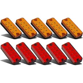 Partsam 10pcs 4x2 Led Side Marker Lamps Clearance Lights Indicators for Truck Trailer Lorry RV Camper Motorhome, Sealed Waterproof, 12V (5Amber+5Red)