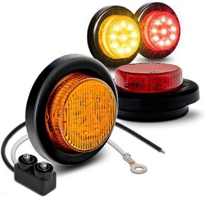 TRUE MODS 4pc 2" 12V Red Round LED Clearance Side Marker Lights [DOT FMVSS 108] [SAE P2] [Reflector Lens] [Grommet & Plugs] [Flush-Mount] [Waterproof IP67] for Boat Trailer Semi Truck RV Peterbilt