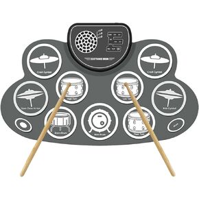 Electric Drum Set，9 Electric Drum Kid， Foldable Electronic Practice Drum with Headphone Jack, Build in Speaker and Battery, Foot Pedals, Drum Sticks Birthday Gift for Kids. Christmas Gifts for Kids