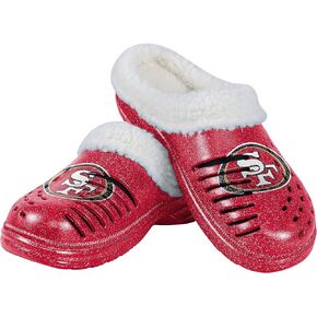 FOCO Women's NFL Team Logo Sherpa Lined Glitter Shoes Slipper Clogs