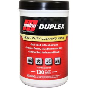 Malco Duplex Heavy Duty Cleaning Wipes for Home and Auto - Dual Sided Textured, Wet Wipes/Removes Grease, Tar, Paint, Oil, Dirt/No Residue/Safe for Hands/Made in USA (130 Wipes)