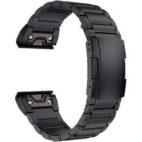 LDFAS Fenix 7X/6X/5X Plus Band, 26mm Titanium Metal Quick Release Easy Fit Watch Strap with Double Button Clasp Compatible for Garmin Fenix 7X Pro/6X Pro/5X Plus/Enduro 2/tactix 7 Bands, Black
