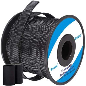 PET Expandable Wire Loom 100ft - 1/4 Inch, Braided Wire Sleeving Mesh Cable Management with 2 Heat Shrinkable Tubes, Braided Cable Sleeve for Home Office Cord Protector