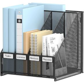 OUTWOLF Magazine File Holder with 4 Vertical File Sorters, Desk File Organizer Book Binder Holder Rack, Black
