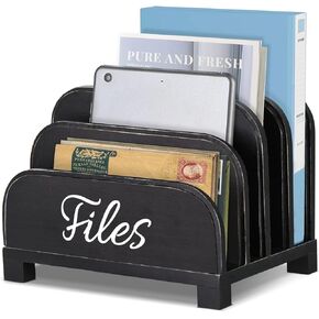 Anwelynd File Organizer for Desk, 4 Slots Wood Desktop File Organizer for Document Letter Envelope Mail Paper Folder Bill, Desktop File Folder Holder for Desk Organizer and Accessories
