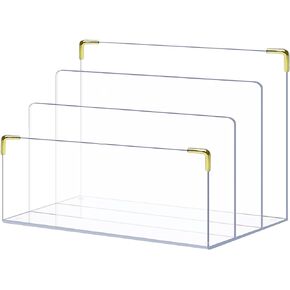 pbf Acrylic File Holder | Clear File Organizer for Desk w/Gold Accents | Acrylic Desk Organizer, Folder Holder, Mail Sorter, File Stand, Magazine Divider, Laptop, Notebook, & Letter Organizer