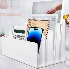 4 Section Acrylic File Organizer - White Desk Organizer & Accessories, Sturdy Thick Acrylic Folder Holder Sorter for Office