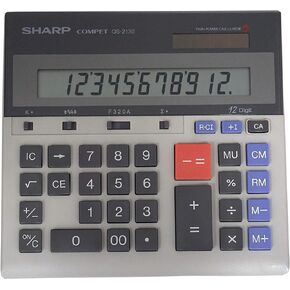 Sharp QS-2130 12-Digit Commercial Desktop Calculator with Kickstand, Arithmetic Logic, Battery and Solar Hybrid Powered LCD Display, Great For Home and Office Use,Gray and Black Small