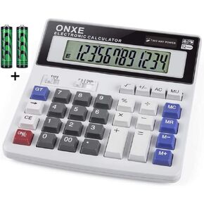 Calculator,ONXE Standard Basic 4 Function Desk Calculator, Dual Power, Big Button 12 Digit Large LCD Display,Desktop Calculators for Office School Financial Accounting Business (White)