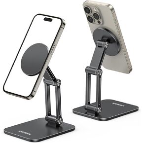 UGREEN Magnetic Phone Stand Compatible with MagSafe iPhone Stand for Desk Ergonomic Design Adjustable, Aluminum Cell Phone Stand Compatible for iPhone 15 14 13 12 Pro Max and MagSafe Case, Black