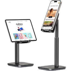 Nulaxy Phone Stand, Height Angle Adjustable Cell Phone Stand, Phone Holder for Desk Compatible with Phone 15 14 13 12 Mini 11 Pro Xs Max Xr X 8 7 6 6s Plus, All Smartphones (4-8 inches) - Black