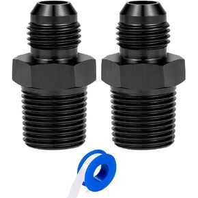6AN Male Flare to 1/4" NPT Pipe Fitting Adapter Aluminum Straight Black 2PCS