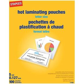 Staples Thermal Laminating Pouches, Letter Size Fit Clear Lamination Pouch Pack, 5 Mil (100 Pack)