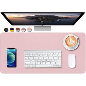 Dual Sided PU Leather Desk Pad, Mouse Pad, Office Desk Mat, Non-Slip Laptop Desk Pad, Waterproof Desk Writing Pad for Office and Home (31.5" x 15.7", Pink+Purple)