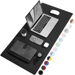 TOWWI Dual Sided Desk Pad, Large Desk Mat, Waterproof Desk Blotter Protector Mouse Pad, Leather Desk Pad Large for Keyboard and Mouse (36" x 17", Black)