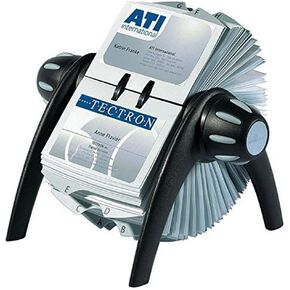 Durable Visifix Flip Rotary Business Card File, Holds 400 2.88 X 4.13 Cards, 8.75 X 7.13 X 8.06, Plastic, Black/Silver