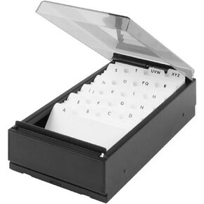 1InTheOffice Business Card Holder Desk, Name Card Organizer with Dividers and Index Tabs, Smoke/Black 650 Cards Capacity
