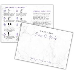Handmade Acrylic Press On Nails Display Card | 5x7" 30 pk | w/Application Aftercare Instructions Inserts Marble for Packaging in Holographic Bags w/Double Sided Tape