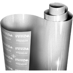 VViViD+ Ultra Gloss Silver Metallic Vinyl Car Wrap Premium Paint Replacement Film Roll with Nano Air Release Technology, Stretchable Protective Cap Liner, Self Adhesive, Indoor Outdoor (1ft x 60")
