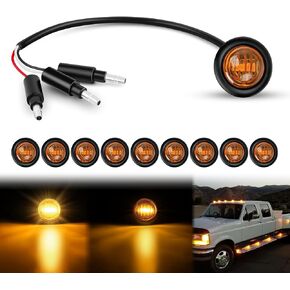 Nilight 3/4Inch Round Marker Light 10PCS Amber LED Turn Signals Light 3 Connectors Side Indicator Bullet Clearance Light IP68 Waterproof for Trailer Truck Camper Van Boat Bus, 2 Years Warranty
