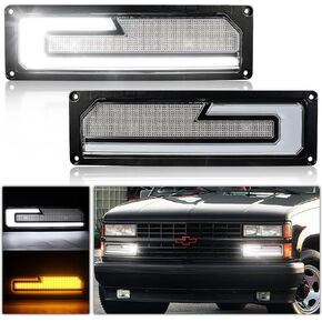 POVTOR LED Turn Signal Replacement Lights with White DRL Welcome Light Compatible with 1988-1998 Chevy GMC C/K 1500 2500 3500 Silverado Tahoe Suburban Yukon C10
