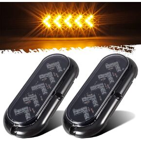 Partsam 2Pcs 6" Oval Arrow Turn Signal Lights Truck Trailer Amber 25LED Surface Mount Smoke Lens Waterproof Sealed Led Marker Clearance Lights Indicators Flange Mount 12V