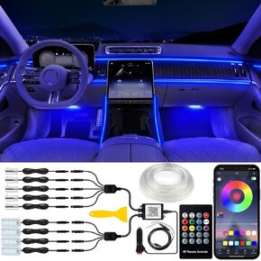 Car LED Interior Strip Lights, RGB 16 Million Colors 9 in 1 Car Ambient Lighting Kit with 236" Fiber Optic, Under Dash Lights Music Sync Color Change Wireless APP and RF Remote Control