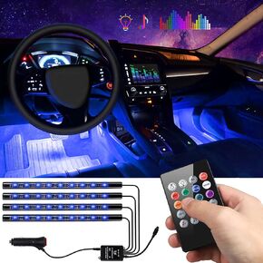 Car Interior Lights 4pcs 36 LED Car Floor Atmosphere Glow Neon lights Multi-Color Music Car LED Strip Lights Decorative Underdash Lighting Kit with Sound Active function Wireless Remote Control DC 12V