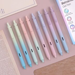 Writech Retractable Gel Ink Pens: 8ct Black Ink 0.5mm Fine Point Tip Pen Comfort Grip Smooth Writing with Aesthetic Gradient Color Barrel for Journaling Note Taking Sketching No Bleed & Smear