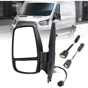 Driver Side Mirror,Mirror Assembly Compatible With 2015-2021 Ford Transit 150 250 350 350 HD,Transit Tow Mirror Power Glass,Towing Mirror Without Signal Light Non Heated,Black