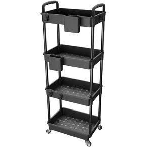 3 Tier Rolling Utility Cart with Drawer,REBECAT Utility Cart Made of Multifunctional Storage Organizer Tool for Kitchen,Bathroom,Living Room,Office(Black)