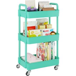 UDEAR 3-Tier Rolling Utility Cart with 12 Category Labels,Multifunctional Comagtable Rolling Shelving with Handle and Lockable Wheels for Room,Office,Kitchen,Bathroom,Black