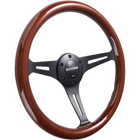 Universal 350mm 14" Grant Classic Nostalgia Style Wood Grain Steering Wheel Black Spoek with Horn Button