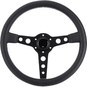 Steering Wheel 14in 350mm 14in for Prototipo Style 6 Bolt Black Leather Racing Steering Wheel Gray Stitching with Horn Button