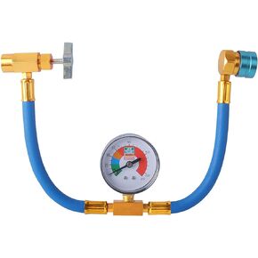 R1234YF Refrigerant Charge Hose Kit, R-1234YF AC refrigerant Can Hose with Gauge, 1/2 LH Can Opener Tap And R1234YF Low Side Adapter