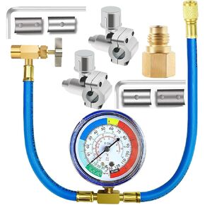 FANOVO R134A Refrigerator Freon Recharge Hose Kit, R134A AC Refrigerant Charging Hose Gauge, Bullet Piercing Valve Hose Refrigerant Can Tap, R134a Self-Sealing Adapter for Home AC Refrigerant System