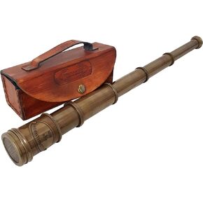 Authentic Antique Brass Dolland London 1920 Telescope Orange Leather Box