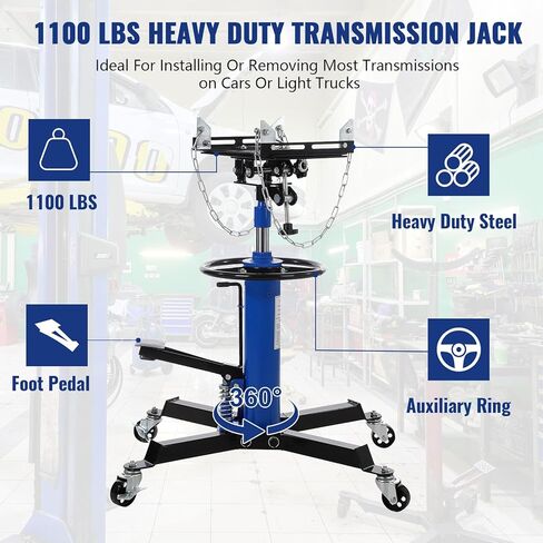 Garvee Transmission Jack, (1/2 Ton)1100 lbs Capacity 2 Stage Adjustable Hydraulic Telescopic Transmission Jack with Foot Pedal, 33.5"-69" High Lift and 360° Swivel Wheel, Garage/Shop Lift Hoist, Blue in Saudi Arabia