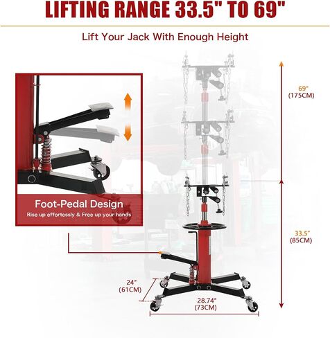 Garvee Transmission Jack, (1/2 Ton)1100 lbs Capacity 2 Stage Adjustable Hydraulic Telescopic Transmission Jack with Foot Pedal, 33.5"-69" High Lift and 360° Swivel Wheel, Garage/Shop Lift Hoist, Blue in Saudi Arabia