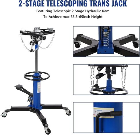 Garvee Transmission Jack, (1/2 Ton)1100 lbs Capacity 2 Stage Adjustable Hydraulic Telescopic Transmission Jack with Foot Pedal, 33.5"-69" High Lift and 360° Swivel Wheel, Garage/Shop Lift Hoist, Blue in Saudi Arabia