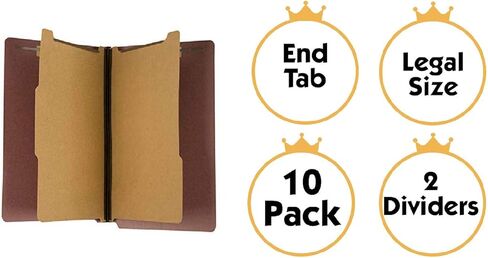 مجلدات تصنيف File King ذات 2 فواصل بالحجم القانوني - 10 عبوات، لوح ضغط باللون الأحمر القرميدي | نهاية مجلدات الملفات القانونية ذات الشوكات | صنع في أمريكا | توسيع 2 بوصة لملف الرف | 6 مثبتات in Kuwait